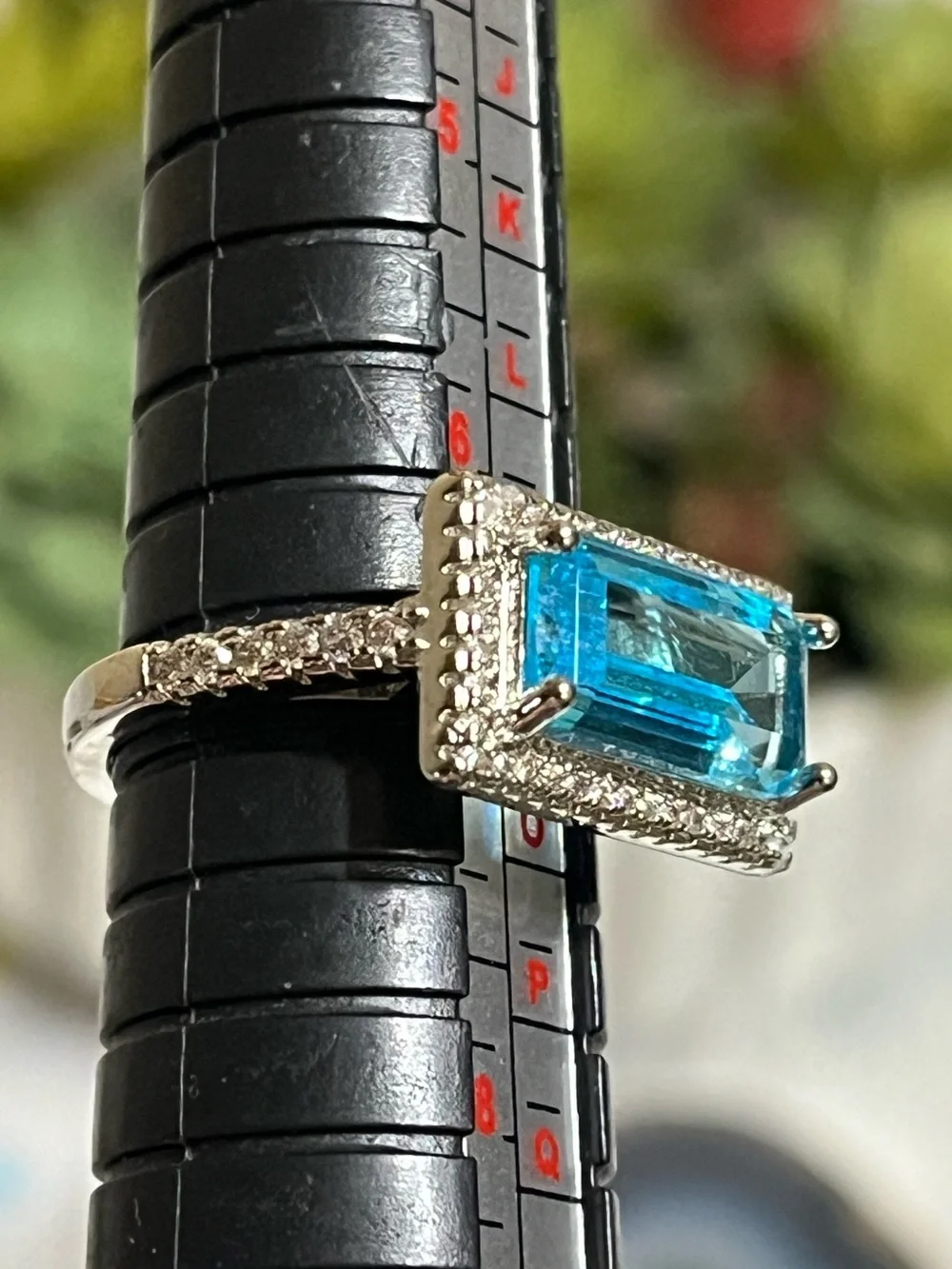East To West Emerald Cut Aquamarine Ring